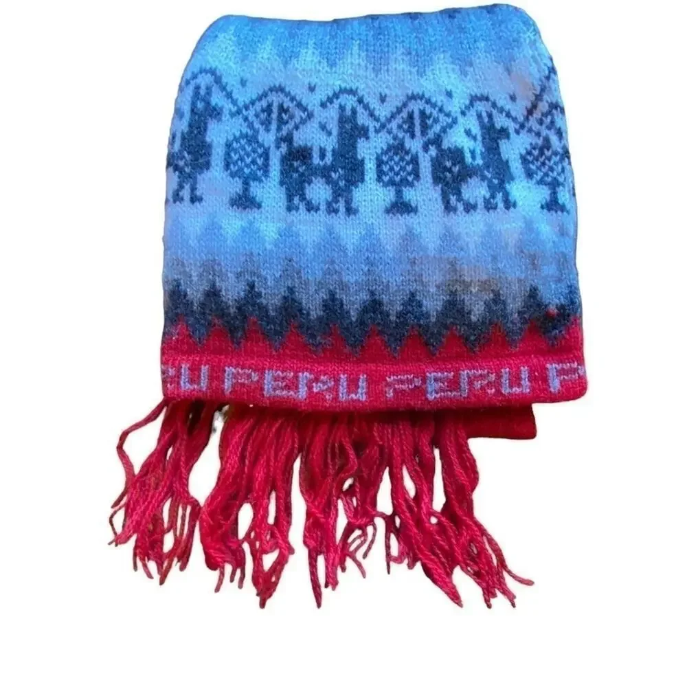 Peru Winter Knit Beanie Fringe Scarf Unisex O/S